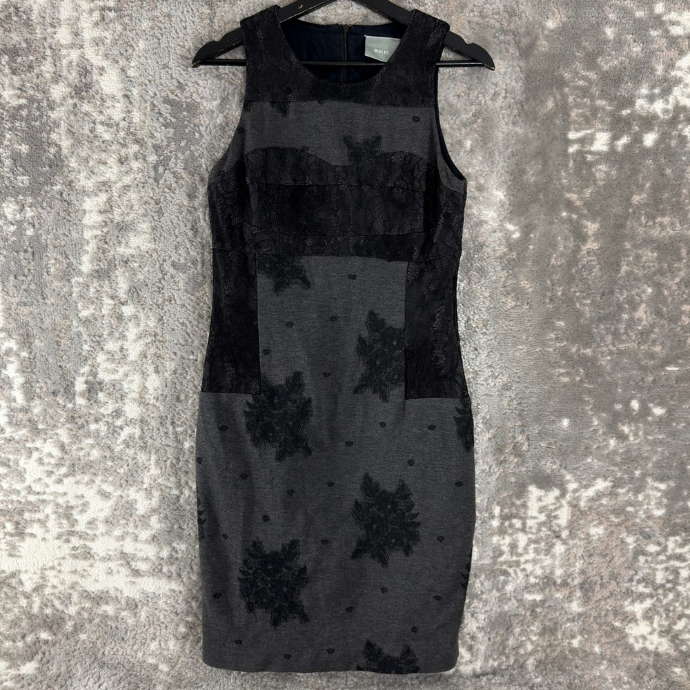 Maeve Size Medium Floral Lace Inset Sleeveless‎ Sheath Pencil Dress Gray Black